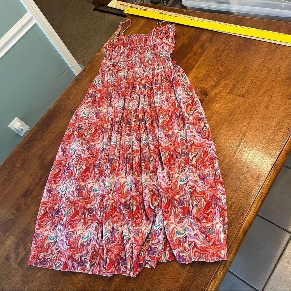 Forever 21 Multicolor red purple blue swirl Dress ruched smocked size small